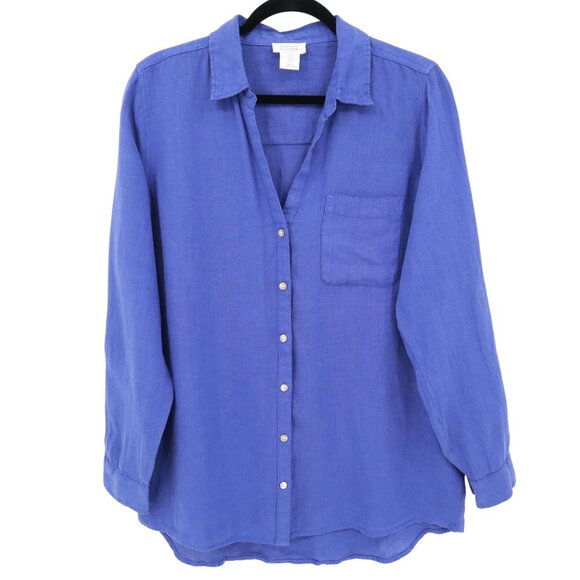 Sigrid Olsen Linen Shirt Womens M Blue Lagenlook Resort Vacation Beach Coastal - Picture 1 of 16